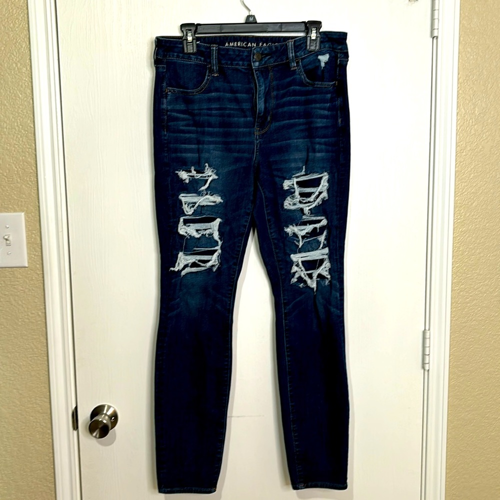 American Eagle 360 Next Level Stretch Hi-Rise Jegging Distressed Jeans size 14